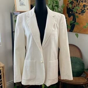 Vintage Kathy Davis Off White Corduroy Cotton Classic Preppy Boho Blazer Jacket